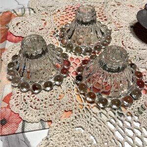 Set Of 3 Vintage Anchor Hocking Boogie Berwick Glass Candlestick Holders